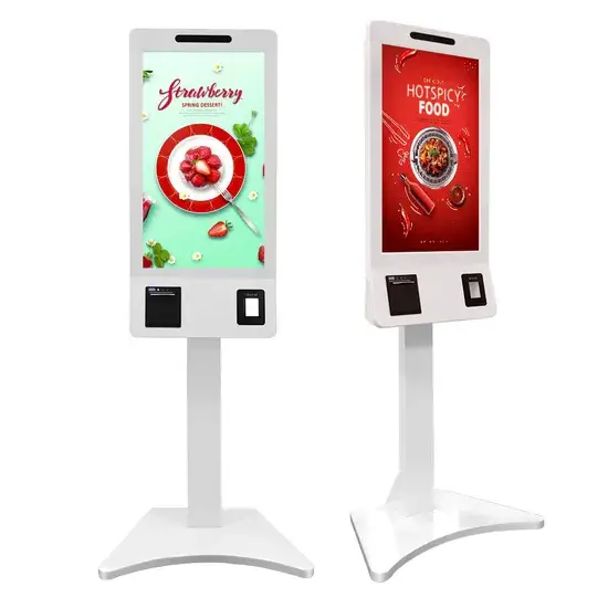 Thiết bị kiosk thanh toán tự động với màn hình cảm ứng, máy in biên nhận và đầu đọc thẻ thông minh