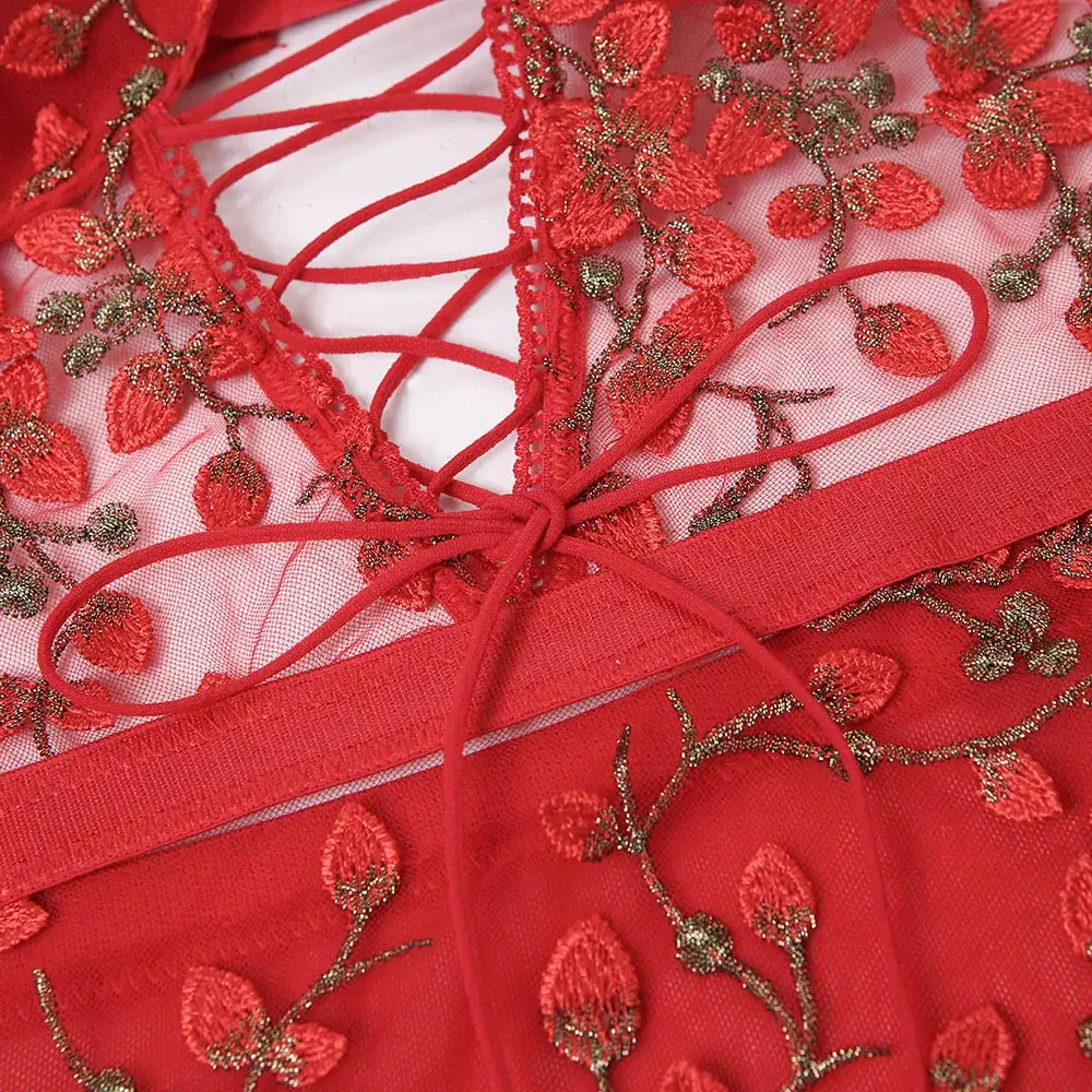 Intiflower - Bộ bodysuit ren trong suốt thêu hoa đồ lót sexy bán buôn hình ảnh 20-description