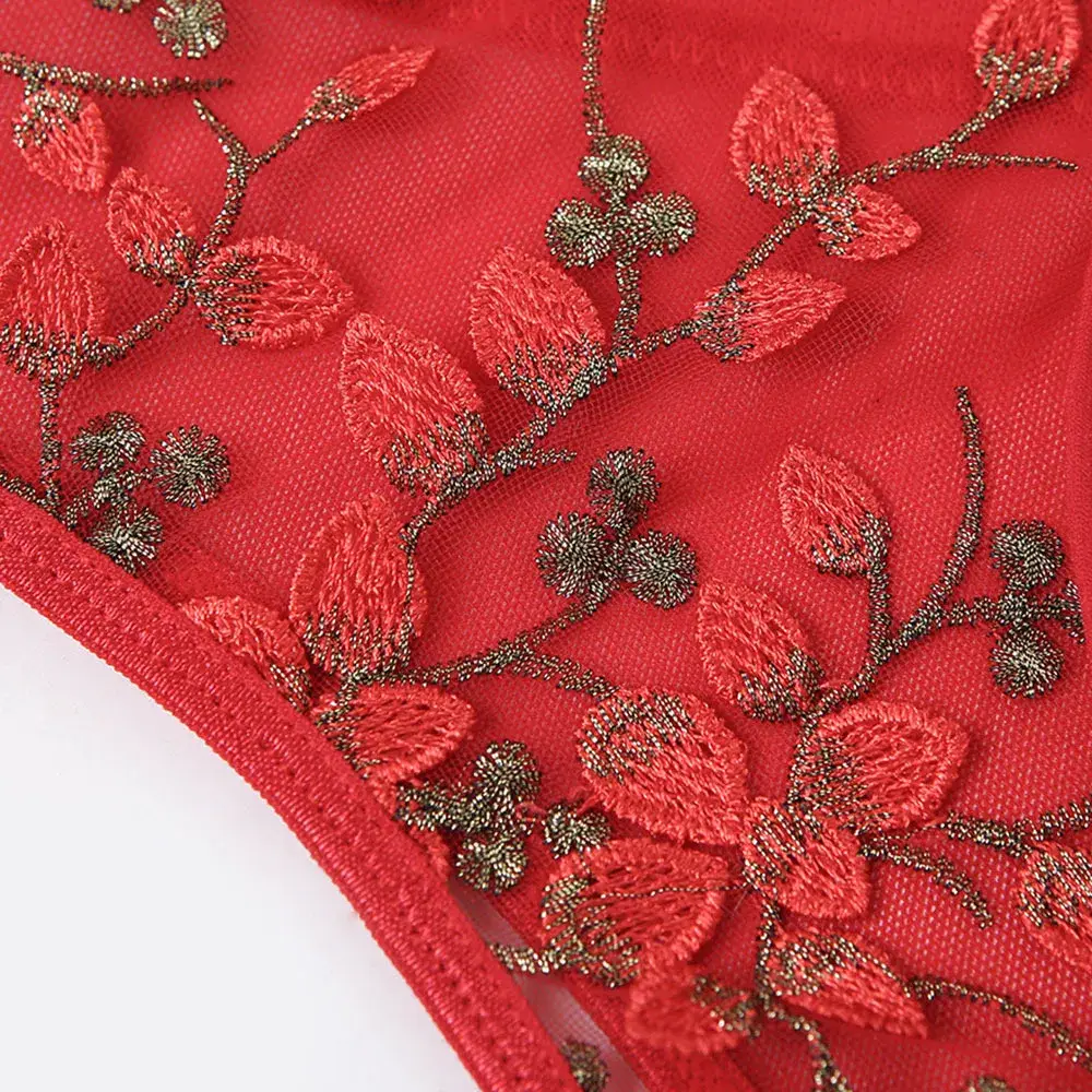 Intiflower - Bộ bodysuit ren trong suốt thêu hoa đồ lót sexy bán buôn hình ảnh 21-description