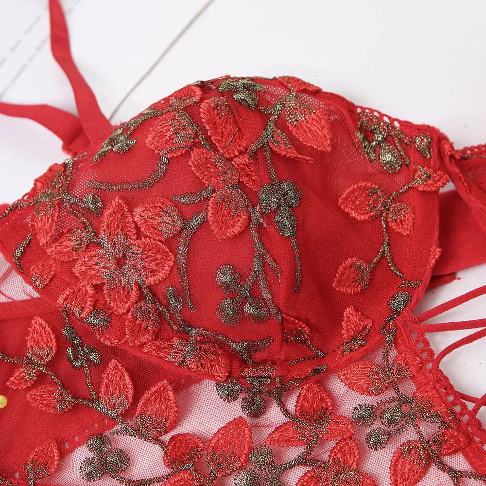 Intiflower - Bộ bodysuit ren trong suốt thêu hoa đồ lót sexy bán buôn hình ảnh 19-description