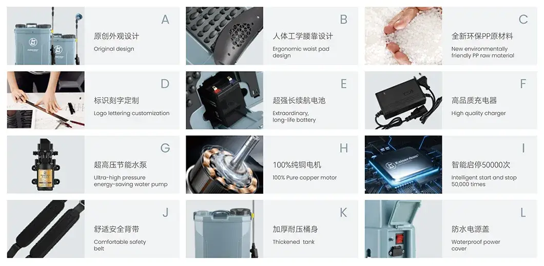 Bình phun điện đeo lưng Kaiserdom18L (KD-18D-007) - Thiết bị hiệu quả cho việc phun thuốc hình ảnh 6-description