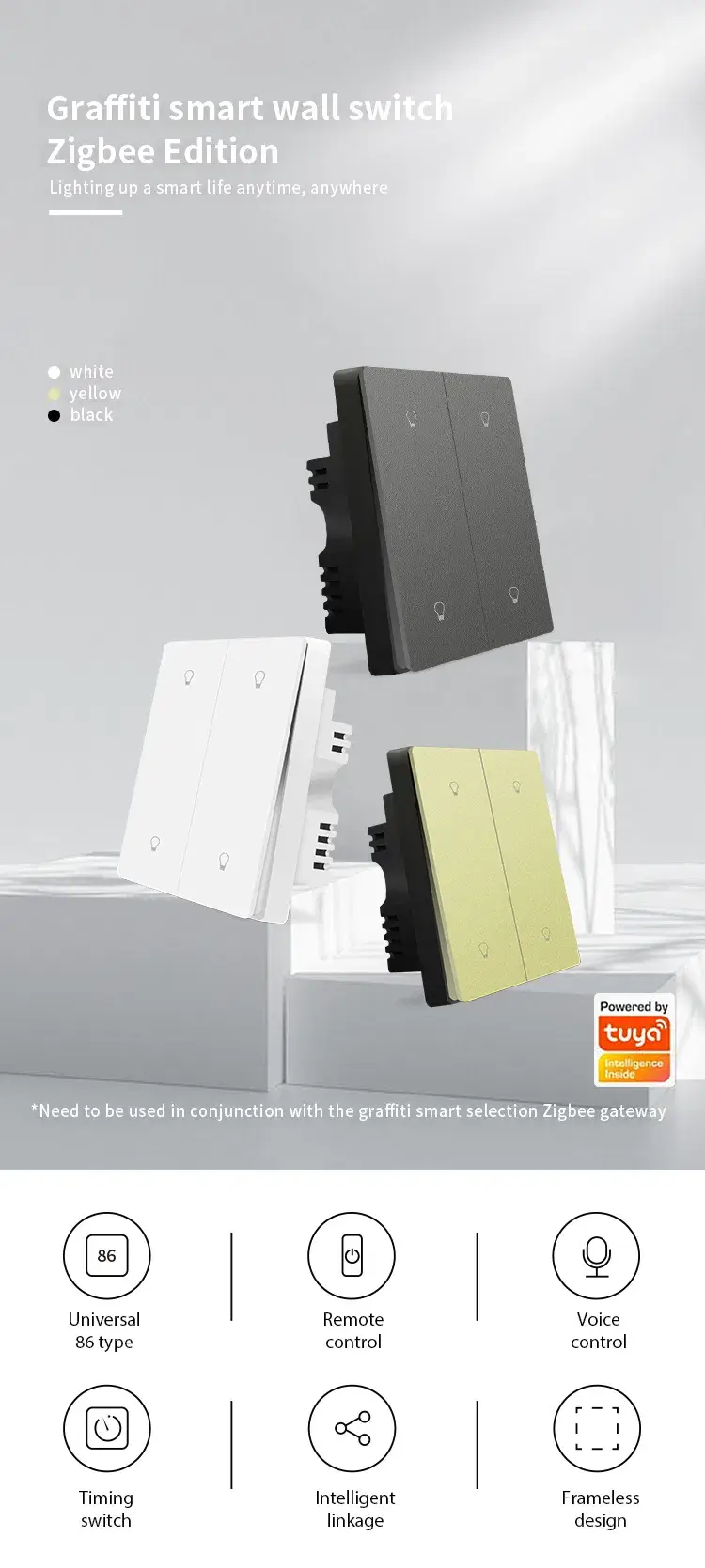 Thiết bị điều khiển ánh sáng tường thông minh WiFi Tuya cho khách sạn và nhà ở - Công tắc cảm ứng 1/2/3/4 gang hình ảnh 12-description