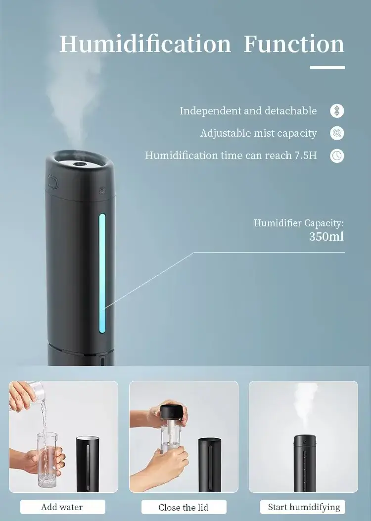 Quạt đứng không cánh OEM ODM với điều khiển thông minh Tuya và đèn ngủ, tích hợp máy lọc không khí hình ảnh 13-description