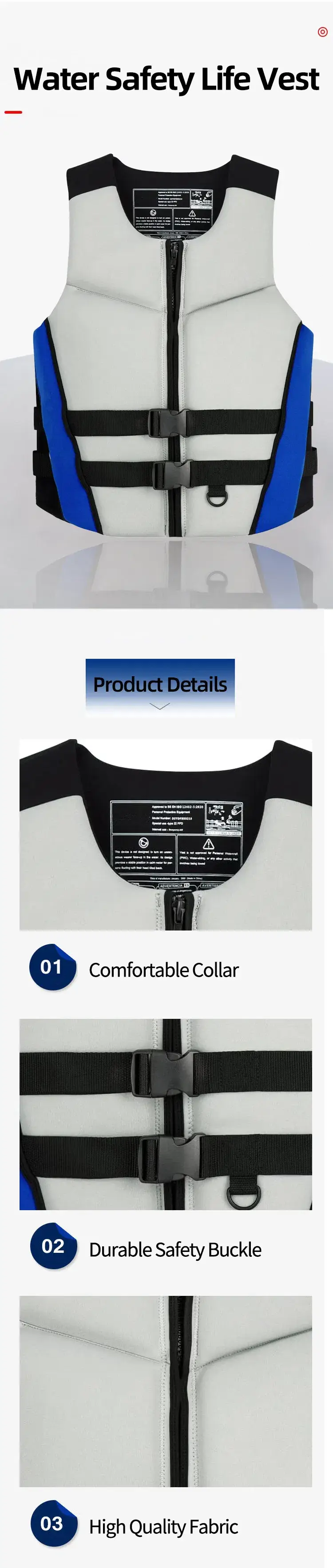 Áo phao chất lượng cao từ neoprene và foam EPE, phù hợp cho hoạt động bơi lội và lướt sóng hình ảnh 12-description
