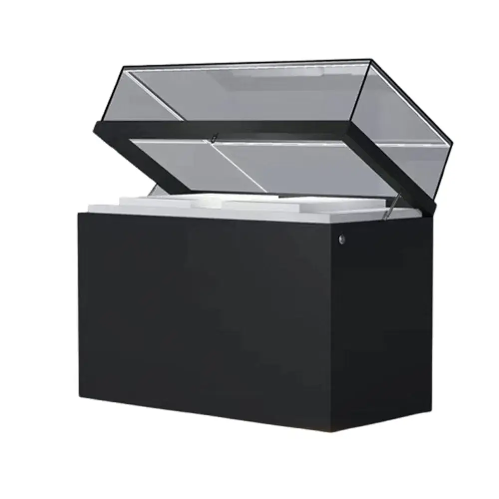 Tủ trưng bày đồ cổ bằng gỗ, kim loại, kính, acrylic/MDF màu đen trắng bạc có khóa và tủ dưới có khóa - Chất lượng tốt cho bảo tàng