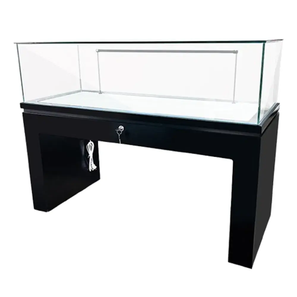 Tủ trưng bày đồ cổ bằng gỗ, kim loại, kính, acrylic/MDF màu đen trắng bạc có khóa và tủ dưới có khóa - Chất lượng tốt cho bảo tàng