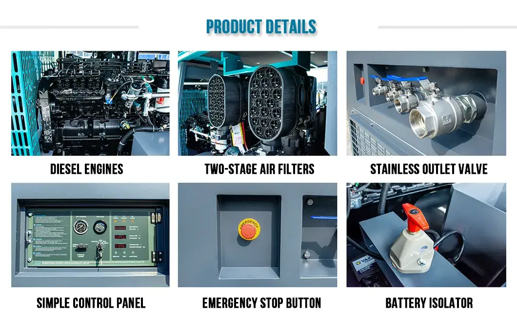 Máy nén vít Cfair cho động cơ diesel - Sản phẩm xuất khẩu chất lượng, áp suất 7bar hình ảnh 13-description