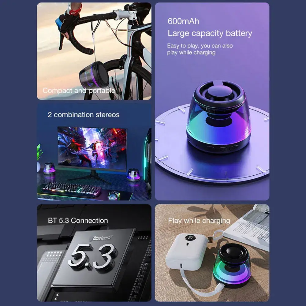 Loa Bluetooth mini M2 có đèn RGB và nam châm, thiết bị âm thanh không dây hỗ trợ giá đỡ điện thoại hình ảnh 20-description