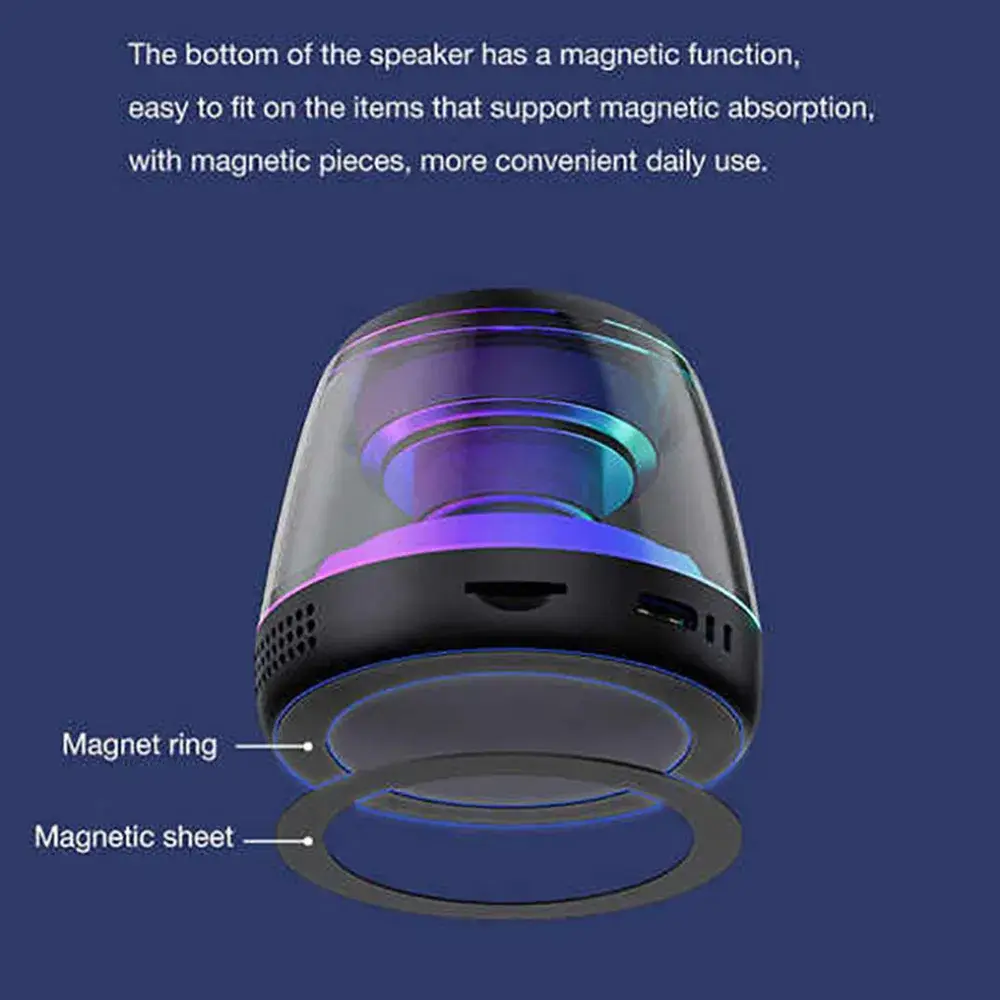 Loa Bluetooth mini M2 có đèn RGB và nam châm, thiết bị âm thanh không dây hỗ trợ giá đỡ điện thoại