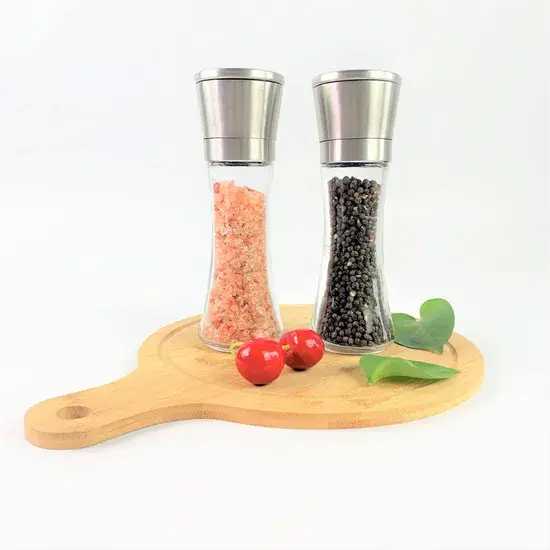 Bình xay muối và tiêu thủ công, vật liệu thép không gỉ, phụ kiện bình đựng gia vị thủy tinh và giá đỡ đi kèm