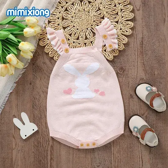 Đồ liền thân cực kỳ xinh xắn cho bé gái: Áo liền quần hình thỏ dễ thương sành điệu cho bé sơ sinh trai gái