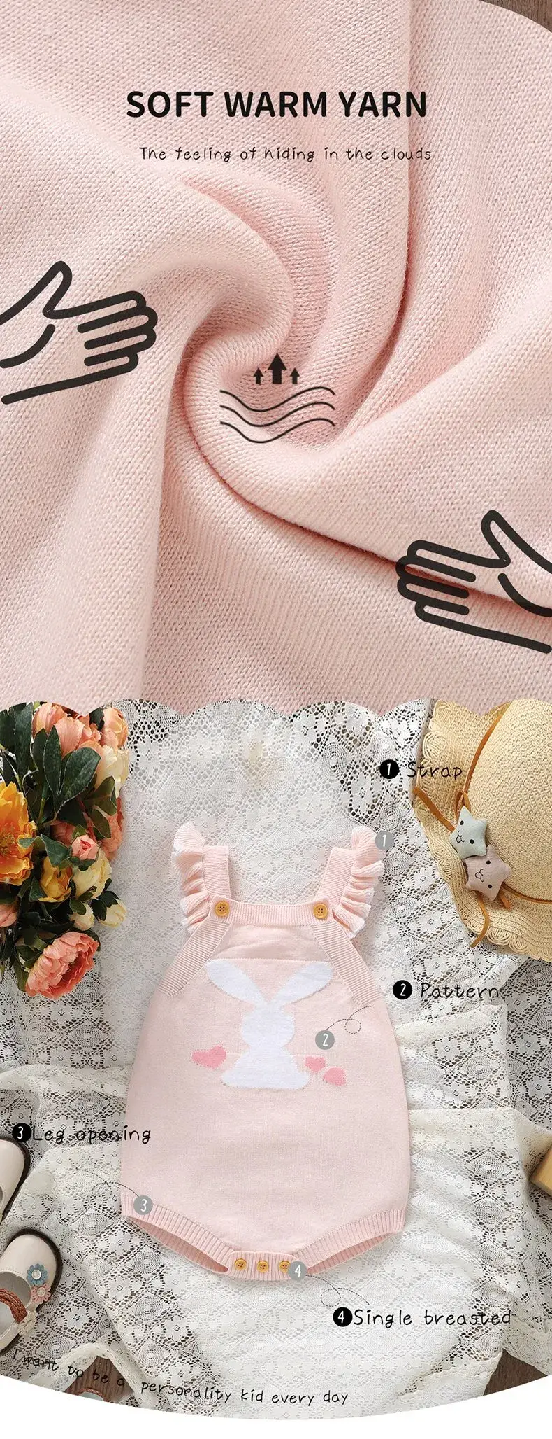 Đồ liền thân cực kỳ xinh xắn cho bé gái: Áo liền quần hình thỏ dễ thương sành điệu cho bé sơ sinh trai gái hình ảnh 15-description