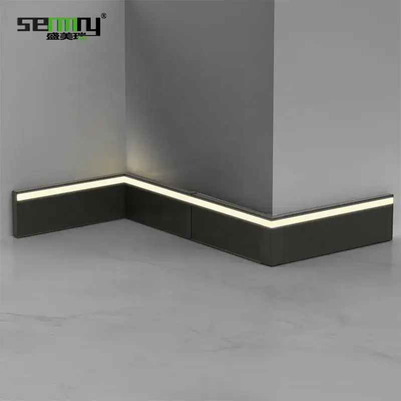 Đế nhôm sàn mới thiết kế với khe LED, bảo vệ tường và phụ kiện sàn kích thước 60mm, 80mm, 100mm