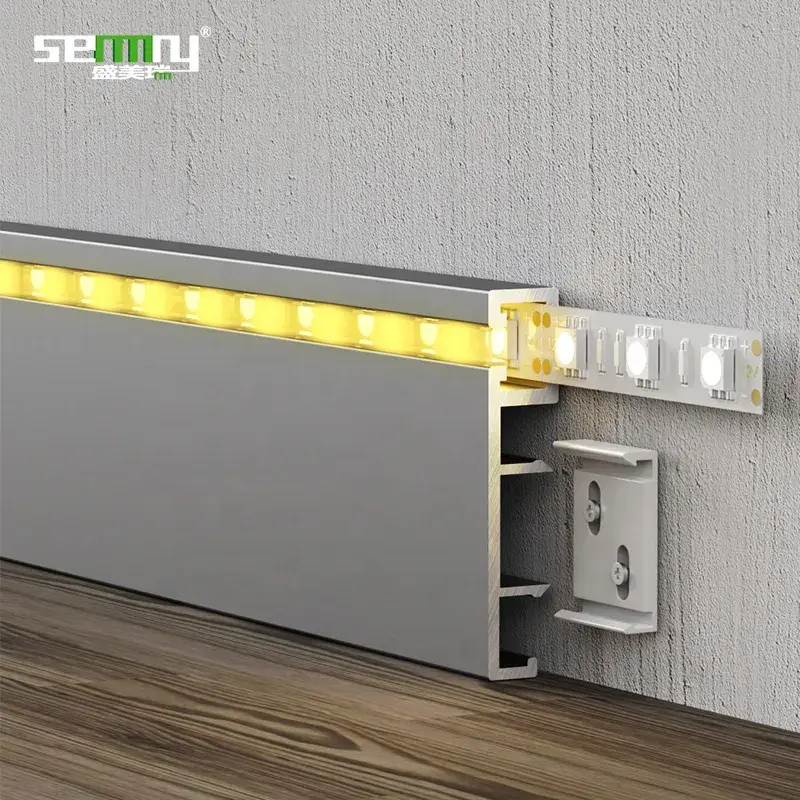 Đế nhôm sàn mới thiết kế với khe LED, bảo vệ tường và phụ kiện sàn kích thước 60mm, 80mm, 100mm