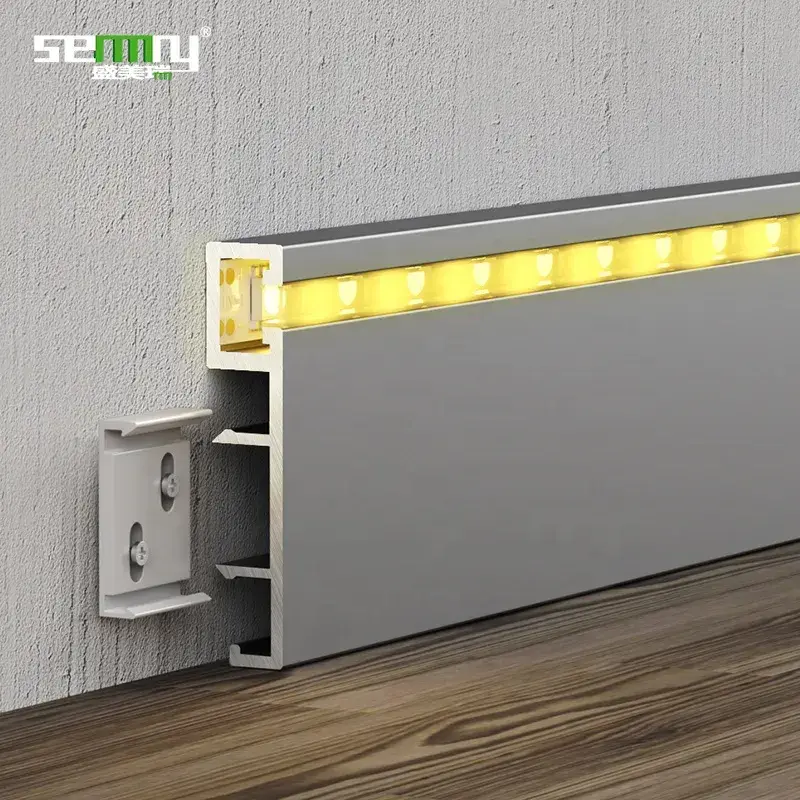 Đế nhôm sàn mới thiết kế với khe LED, bảo vệ tường và phụ kiện sàn kích thước 60mm, 80mm, 100mm