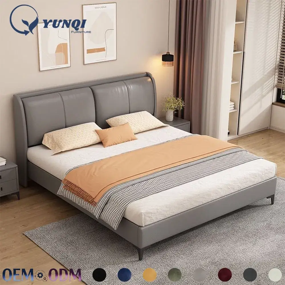 Giường đôi kiểu Ý cao cấp, khung thép gỗ, bộ giường kích thước lớn hiện đại cho phòng ngủ