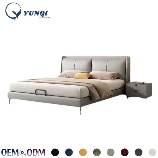 Giường đôi kiểu Ý cao cấp, khung thép gỗ, bộ giường kích thước lớn hiện đại cho phòng ngủ