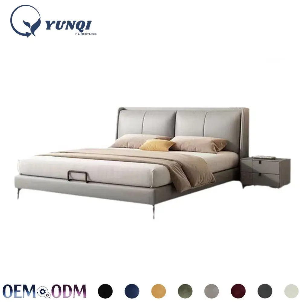 Giường đôi kiểu Ý cao cấp, khung thép gỗ, bộ giường kích thước lớn hiện đại cho phòng ngủ