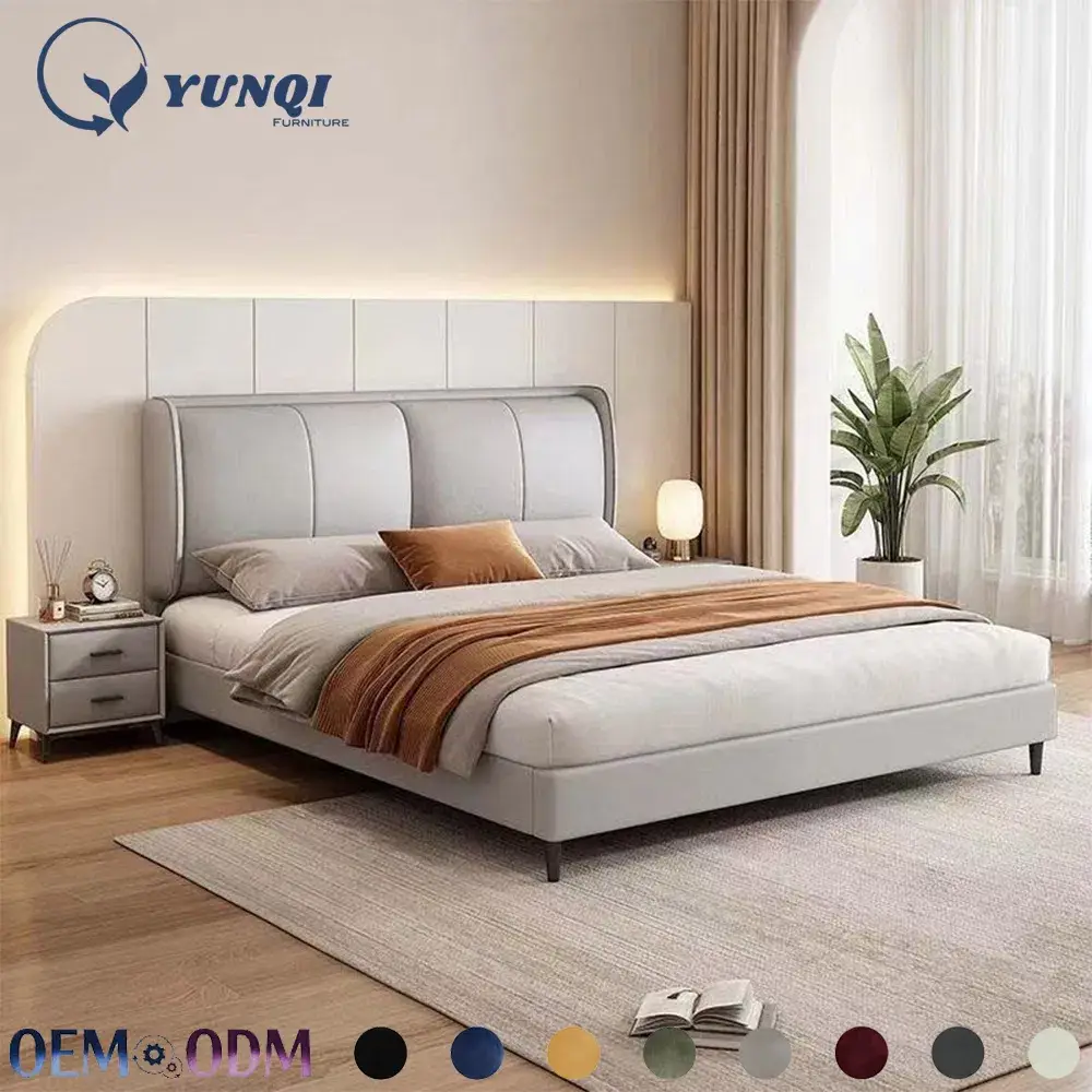 Giường đôi kiểu Ý cao cấp, khung thép gỗ, bộ giường kích thước lớn hiện đại cho phòng ngủ