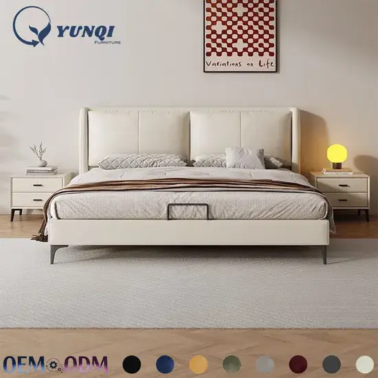 Giường đôi kiểu Ý cao cấp, khung thép gỗ, bộ giường kích thước lớn hiện đại cho phòng ngủ