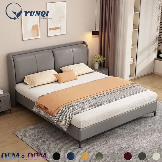 Giường đôi kiểu Ý cao cấp, khung thép gỗ, bộ giường kích thước lớn hiện đại cho phòng ngủ hình ảnh 1-description