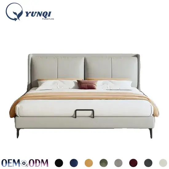 Giường đôi kiểu Ý cao cấp, khung thép gỗ, bộ giường kích thước lớn hiện đại cho phòng ngủ