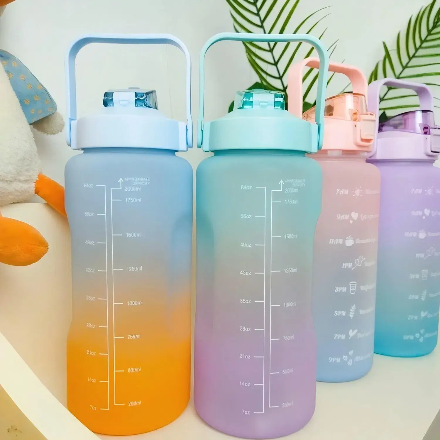 Chai nước thể thao 2L cùng ống hút sáng tạo - Bình jug nhựa PC chất lượng cao