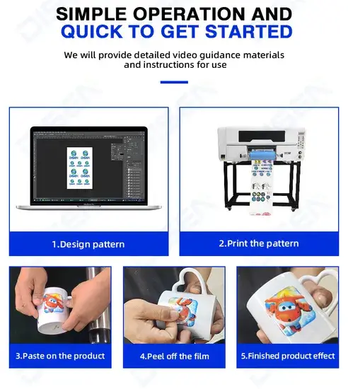 Máy in UV Dtf cuộn cuộn A3 với đầu đôi UV Dtf cho ốp lưng điện thoại, kính, bao bì cốc nhựa và các ứng dụng công nghiệp khác