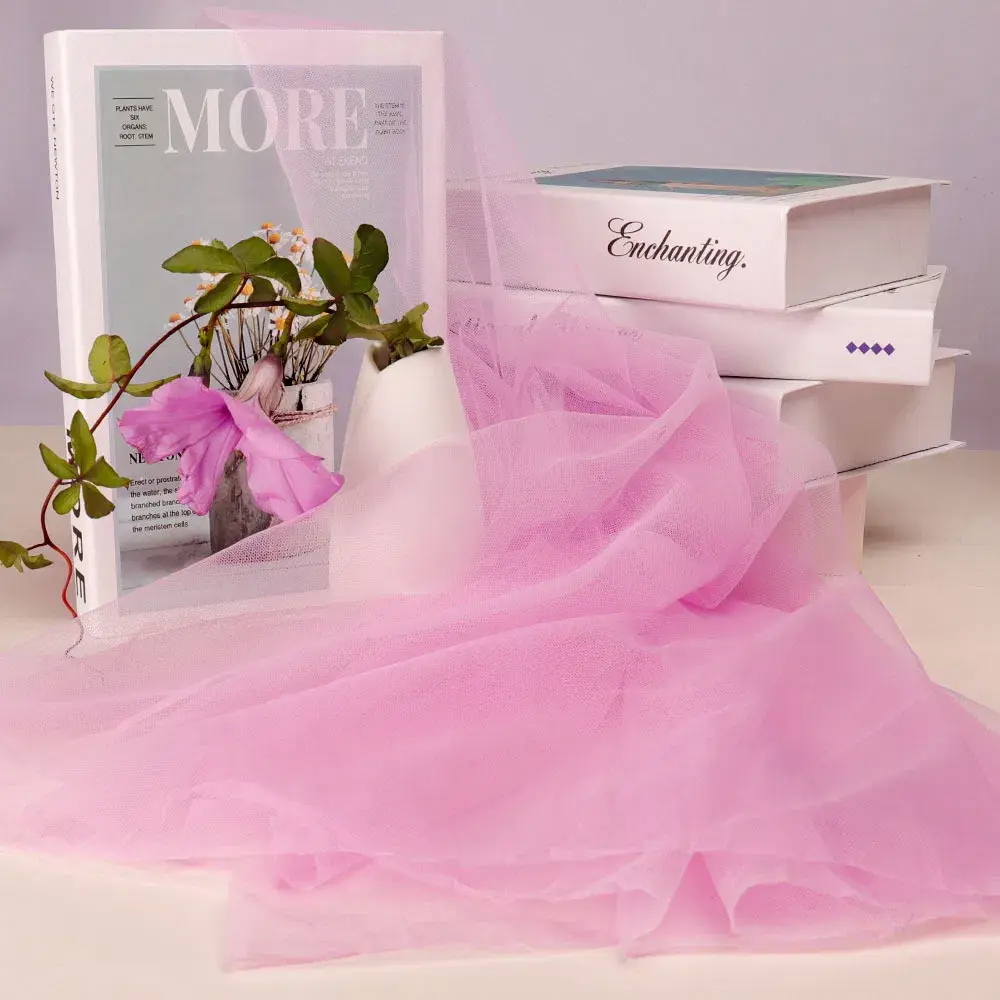 Vải Tulle suốt màu da Nylon 6420, phù hợp cho thiết kế váy cưới với độ dày 23GSM