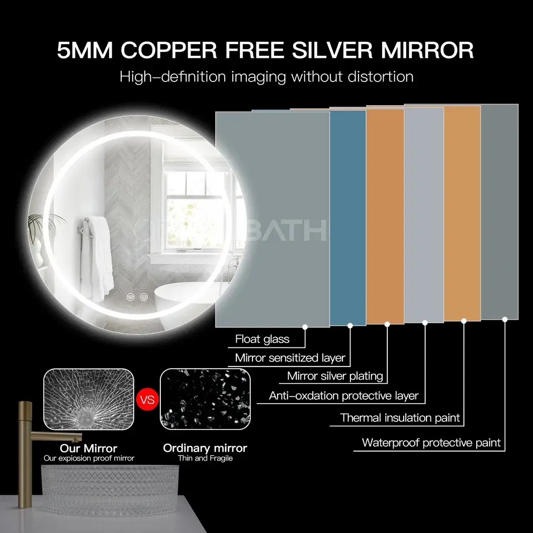 Gương phòng tắm LED Ortonbath hình chữ nhật góc bo tròn, 3 màu gương trang điểm có đèn và điều chỉnh độ sáng, chống mờ, thiết kế treo ngang hoặc dọc hiện đại hình ảnh 20-description