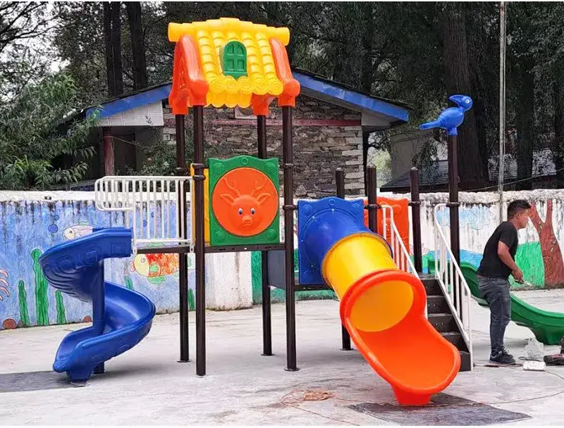 Bộ sân chơi ngoài trời dành cho trẻ em: khung leo, cầu trượt nhựa an toàn cho khu vườn hình ảnh 16-description