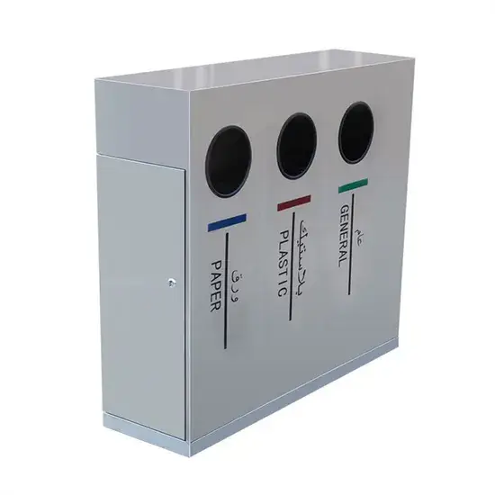 Thùng rác kim loại chất lượng cao phù hợp sử dụng ngoài trời cho việc phân loại rác thải công cộng và tái chế
