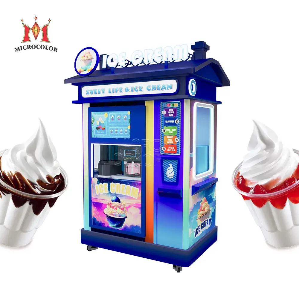 Máy bán kem tự động hoàn toàn ngoại trời, phục vụ tự động với đồng xu, kem mềm tươi ngon