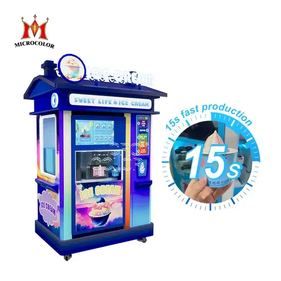 Máy bán kem tự động hoàn toàn ngoại trời, phục vụ tự động với đồng xu, kem mềm tươi ngon