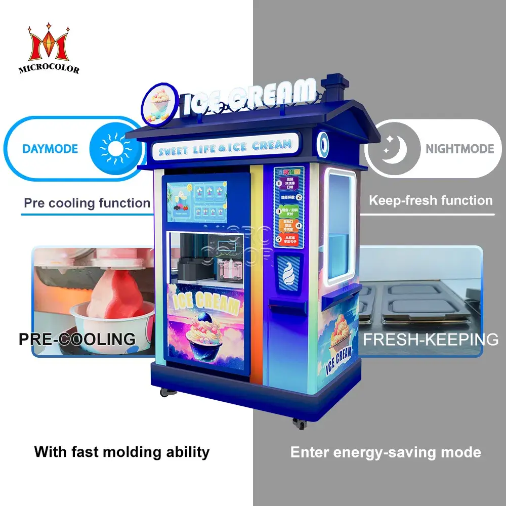 Máy bán kem tự động hoàn toàn ngoại trời, phục vụ tự động với đồng xu, kem mềm tươi ngon