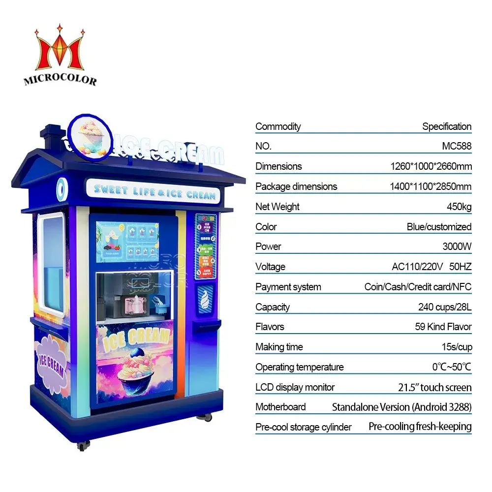 Máy bán kem tự động hoàn toàn ngoại trời, phục vụ tự động với đồng xu, kem mềm tươi ngon