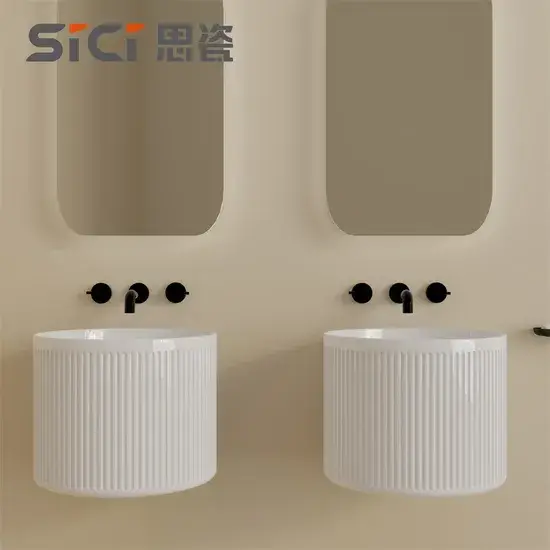 Lưu vực treo tường ngoại sân bằng chất liệu sứ cao cấp