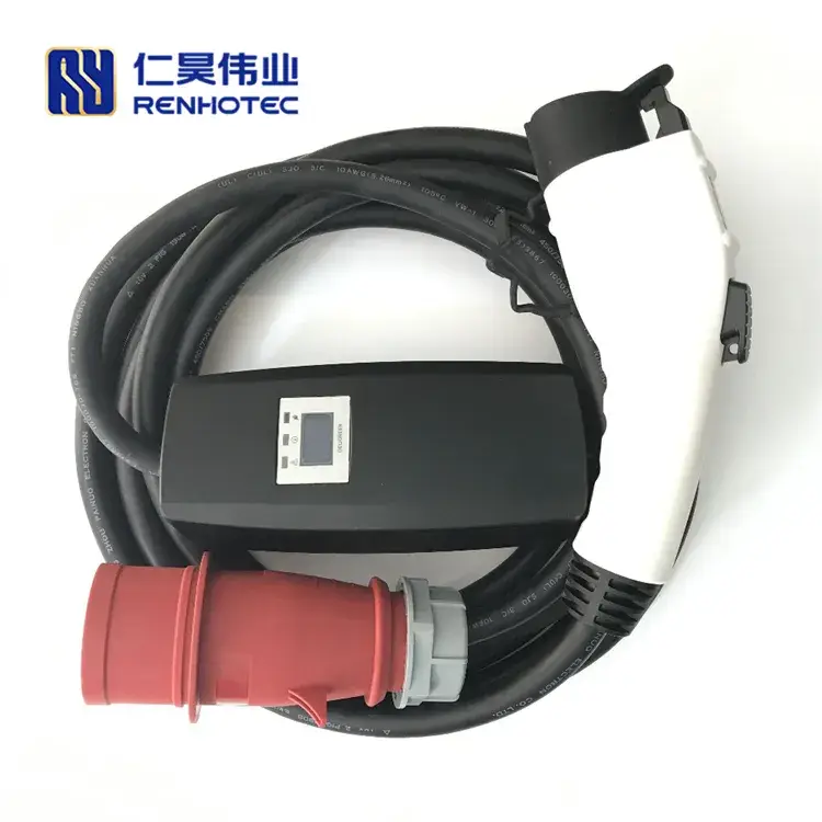 Bộ Kết Nối Sạc EV 32A Loại SAE 1 Di Động với Hộp Điều Khiển Dây Sạc EV J1772 và Phích Cắm Công Nghiệp Cee 5