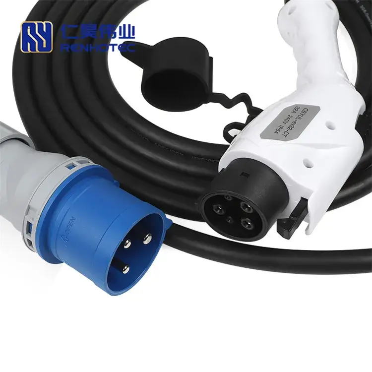 Bộ Kết Nối Sạc EV 32A Loại SAE 1 Di Động với Hộp Điều Khiển Dây Sạc EV J1772 và Phích Cắm Công Nghiệp Cee 5