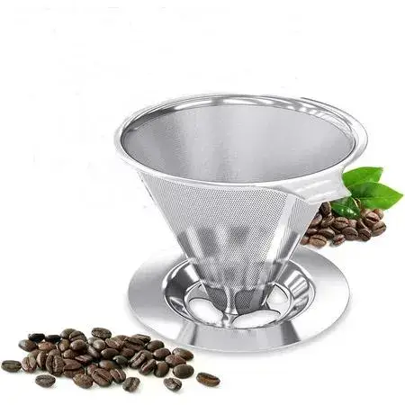 Thiết bị lọc cà phê và trà từ thép không gỉ, lưới mịn kép, công cụ thủ công chất lượng
