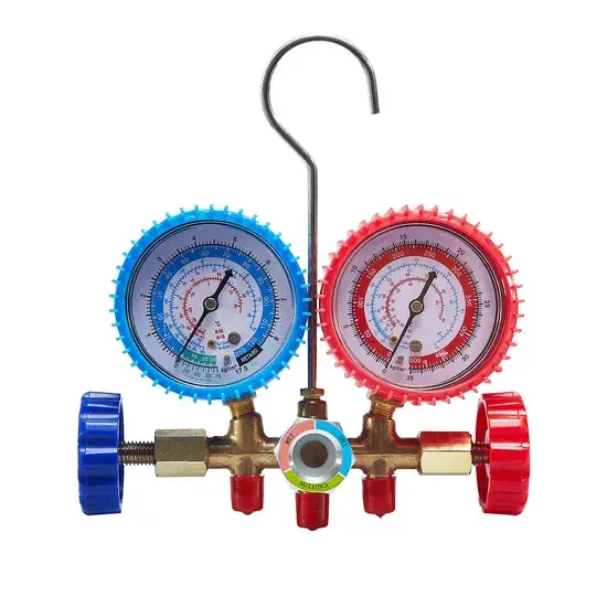 Đồng hồ đo manifold R404A được làm từ đồng, có kính quan sát