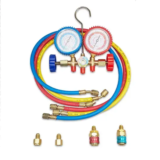 Đồng hồ đo manifold R404A được làm từ đồng, có kính quan sát