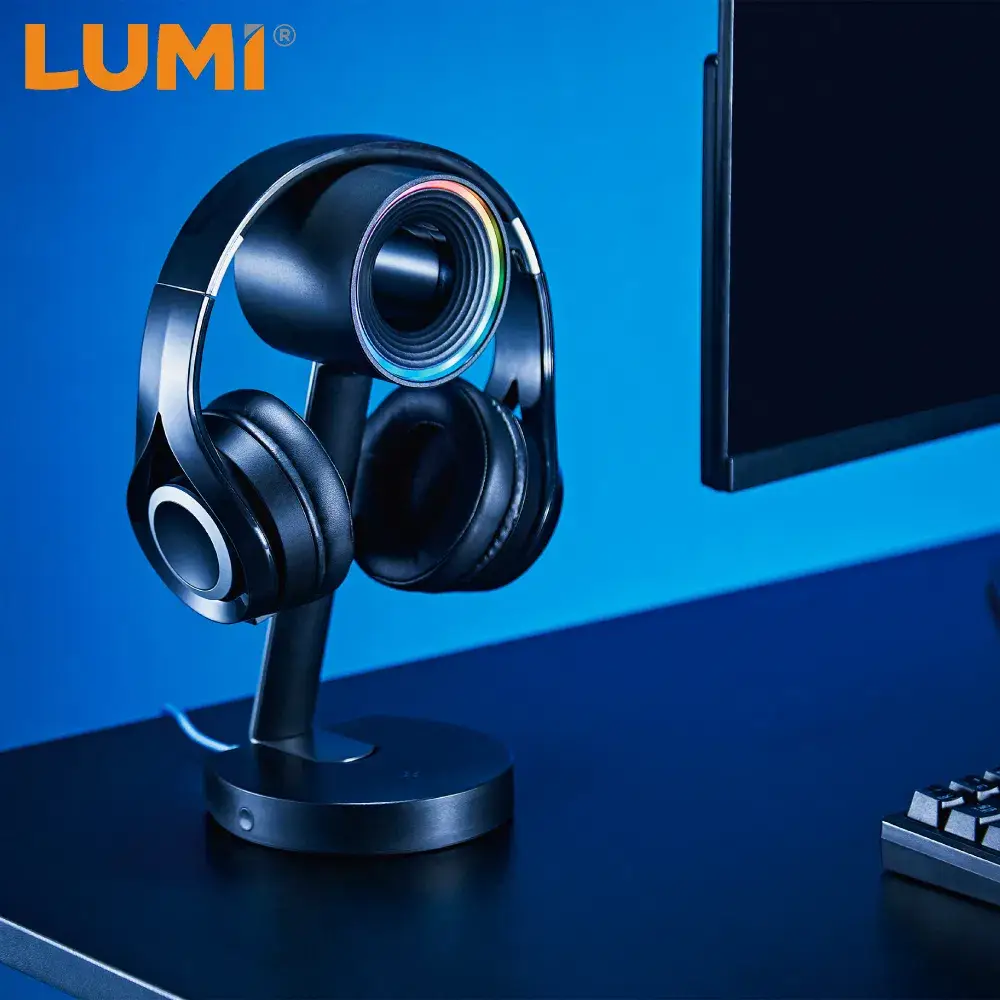 Giá đỡ tai nghe hình vòng tích hợp sạc không dây và đèn RGB cho người chơi game