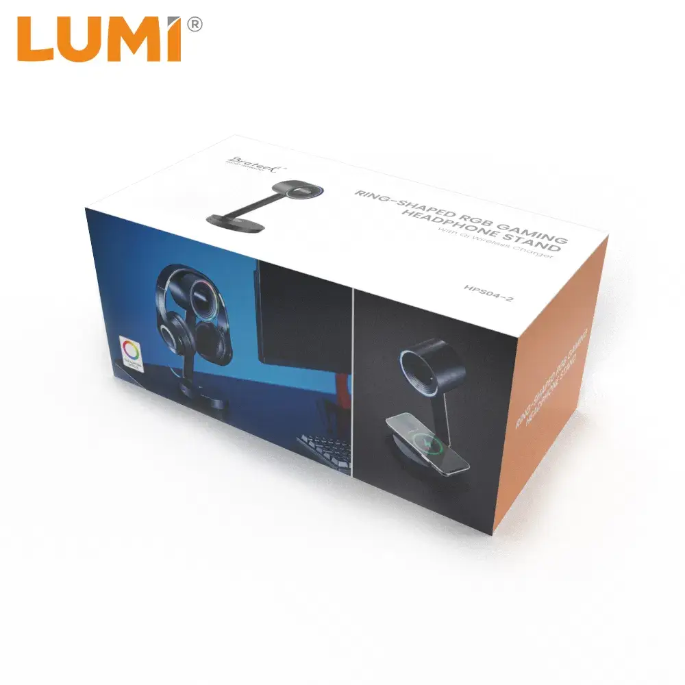 Giá đỡ tai nghe hình vòng tích hợp sạc không dây và đèn RGB cho người chơi game