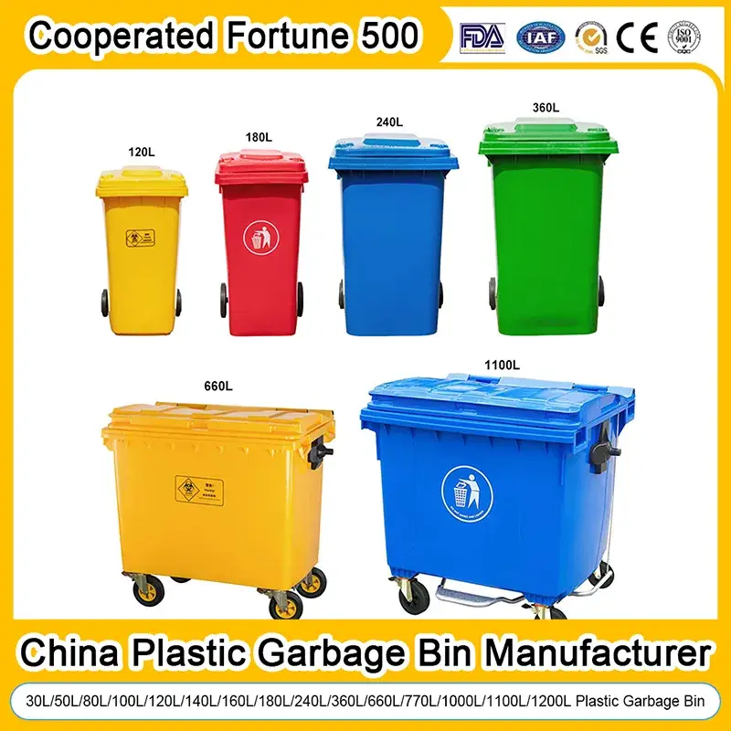 Thùng chứa chất thải ngoại trời có bánh xe dung tích 660L và 1100L