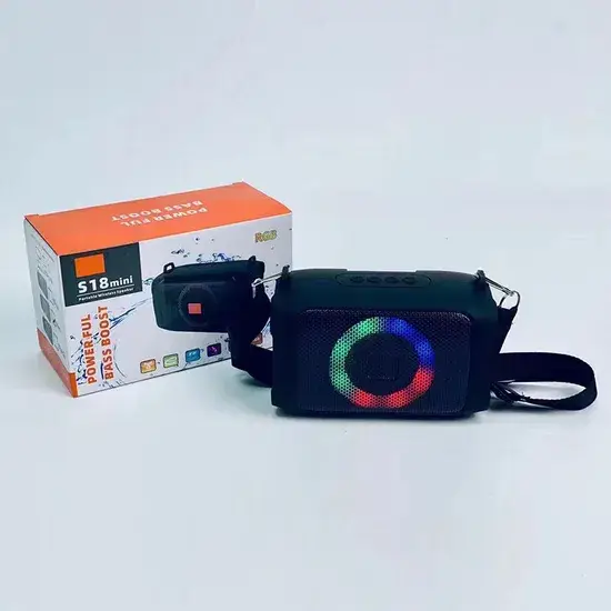 Loa Mini S18 chất lượng cao, tích hợp đèn pin năng lượng và kết nối Bluetooth cho xe hơi và ngoài trời