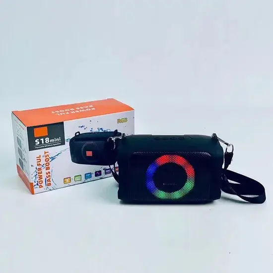 Loa Mini S18 chất lượng cao, tích hợp đèn pin năng lượng và kết nối Bluetooth cho xe hơi và ngoài trời