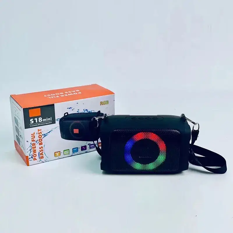 Loa Mini S18 chất lượng cao, tích hợp đèn pin năng lượng và kết nối Bluetooth cho xe hơi và ngoài trời
