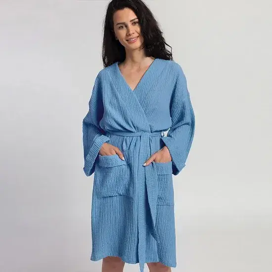 Áo choàng tắm gauze cotton cho phụ nữ, áo choàng ngủ cotton dành cho phái đẹp