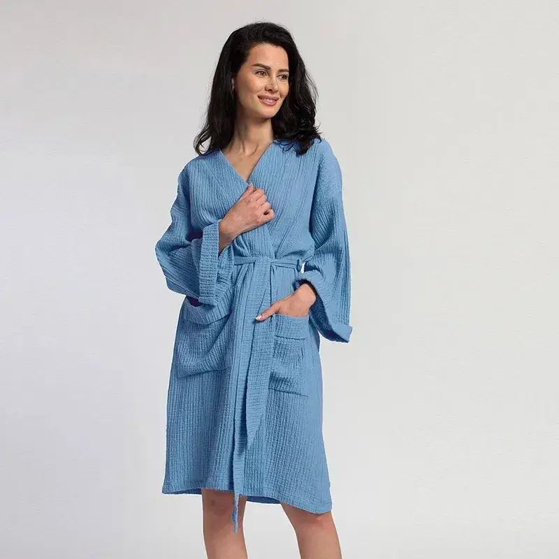 Áo choàng tắm gauze cotton cho phụ nữ, áo choàng ngủ cotton dành cho phái đẹp